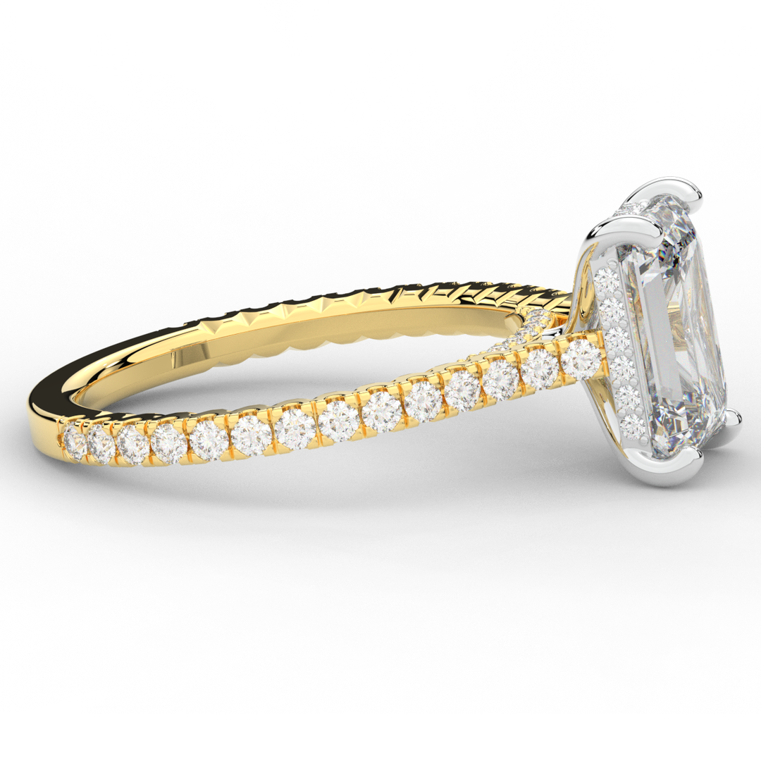 3.50CT.TW EMERALD CUT LAB DIAMOND UNDERHALO SOLITAIRE TWO TONE ENGAGEMENT RING - Nazarelle