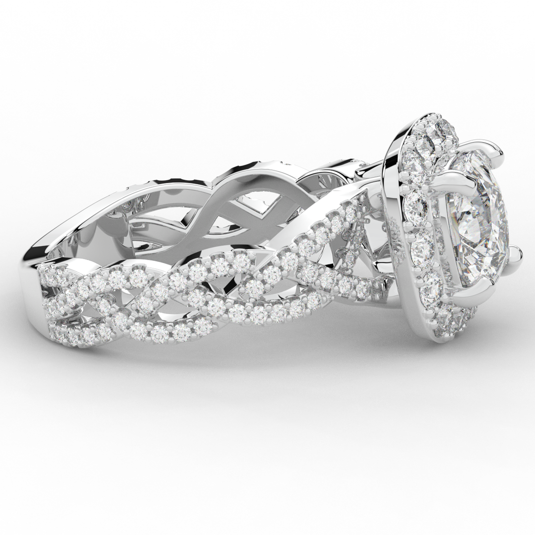2.70CT.TW CUSHION LAB DIAMOND HALO TRIPLE TWIST ENGAGEMENT RING - Nazarelle