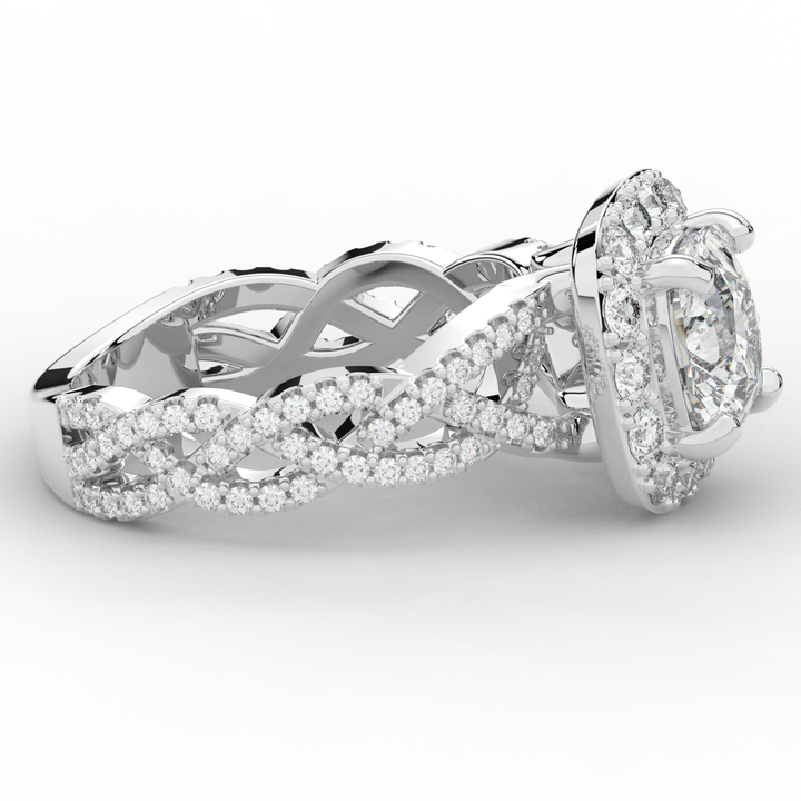 2.70CT.TW CUSHION LAB DIAMOND HALO TRIPLE TWIST ENGAGEMENT RING - Nazarelle