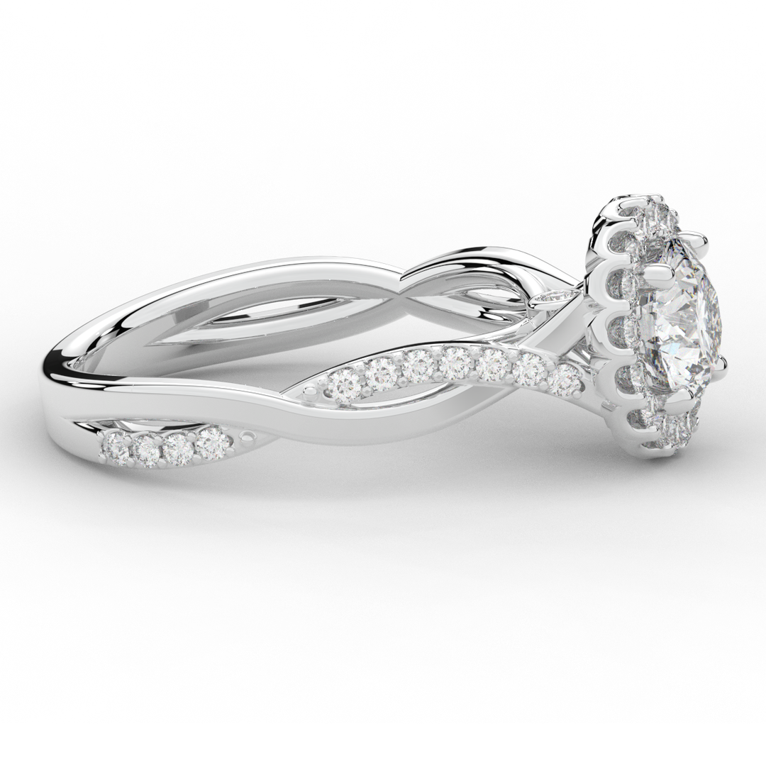 1.35CT.TW ROUND LAB DIAMOND HALO TWIST BAND ENGAGEMENT RING - Nazarelle