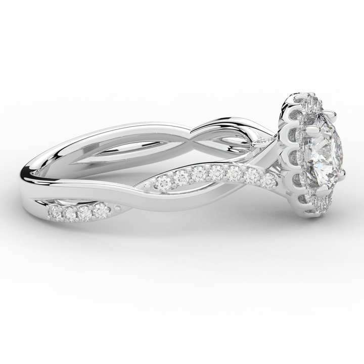1.35CT.TW ROUND LAB DIAMOND HALO TWIST BAND ENGAGEMENT RING - Nazarelle