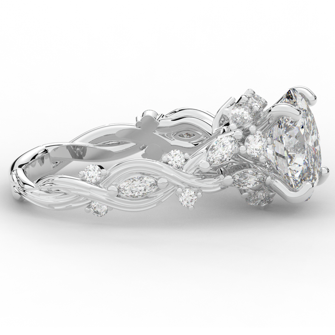 2.60CT.TW OVAL LAB DIAMOND STYLIZED VINE AND TREE BARK FINISH ENGAGEMENT RING - Nazarelle
