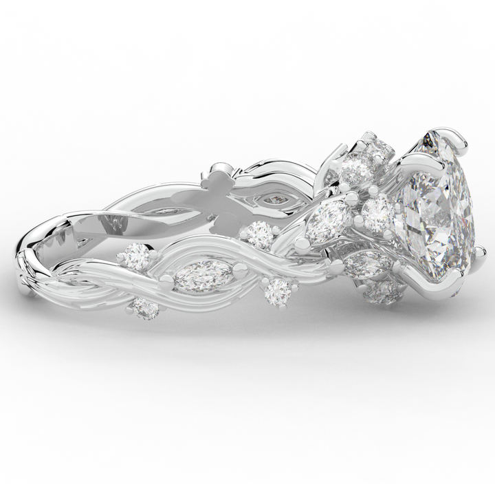 2.60CT.TW OVAL LAB DIAMOND STYLIZED VINE AND TREE BARK FINISH ENGAGEMENT RING - Nazarelle
