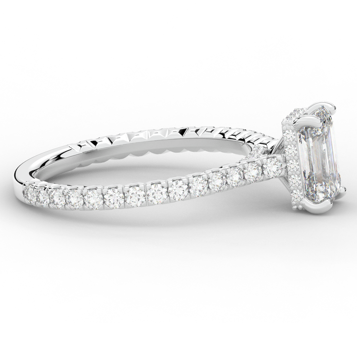 2.10CT.TW EMERALD CUT LAB DIAMOND UNDERHALO SOLITAIRE ENGAGEMENT RING - Nazarelle