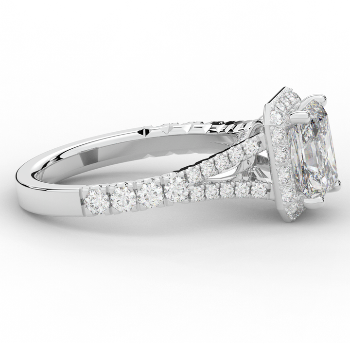 2.60CT.TW RADIANT LAB DIAMOND SPLIT SHANK HALO ENGAGEMENT RING - Nazarelle