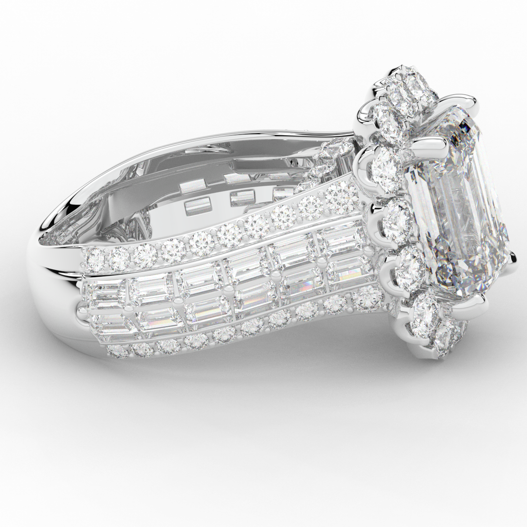 8.00CT.TW EMERALD CUT LAB DIAMOND HALO ENGAGEMENT RING - Nazarelle