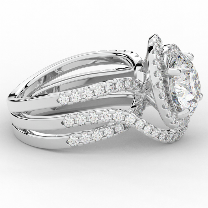 3.90CT.TW ROUND LAB DIAMOND TWIST HALO ENGAGEMENT RING - Nazarelle