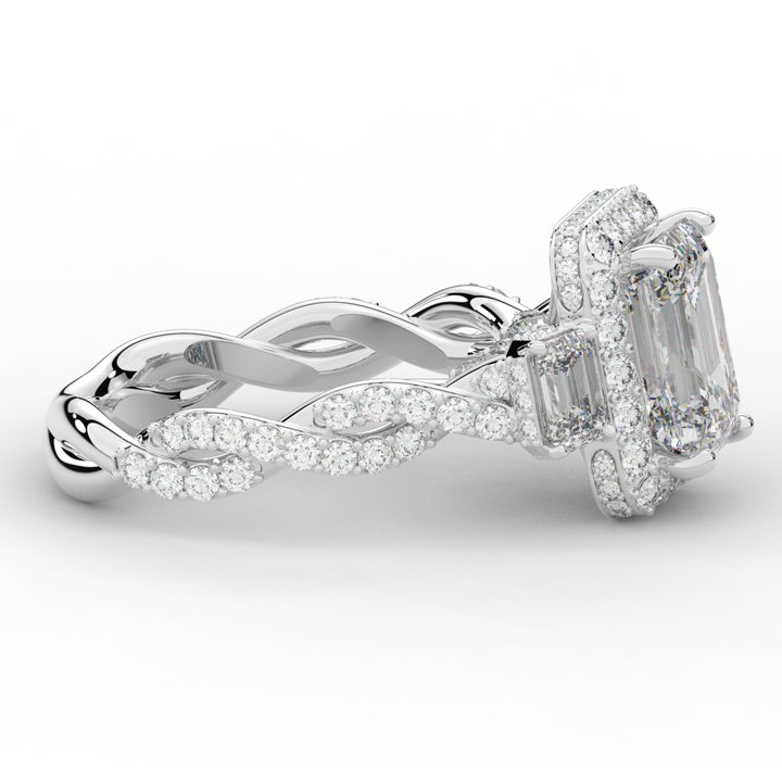 4.70CT.TW EMERALD CUT LAB DIAMOND 3 STONE ENGAGEMENT RING - Nazarelle