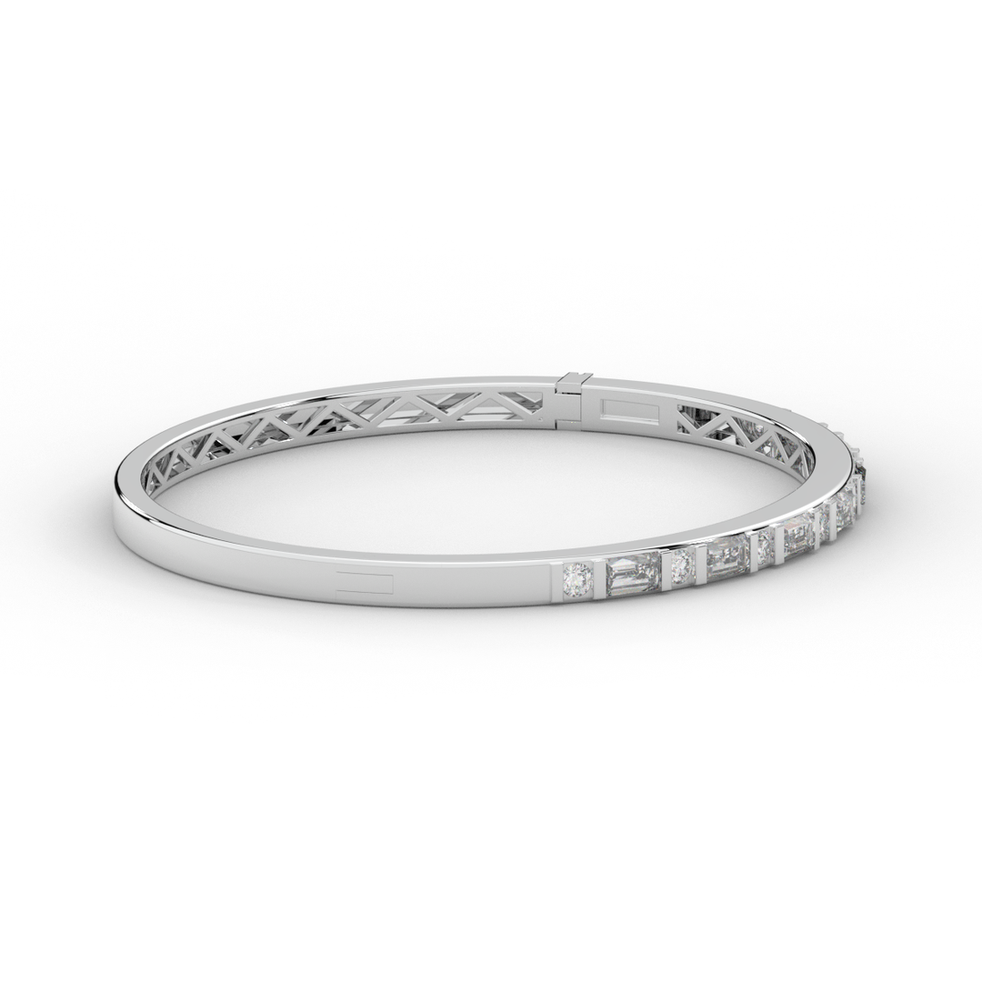 2.75CT.TW ROUND AND EMERALD CUT LAB DIAMOND SHARED PRONG BANGLE - Nazarelle