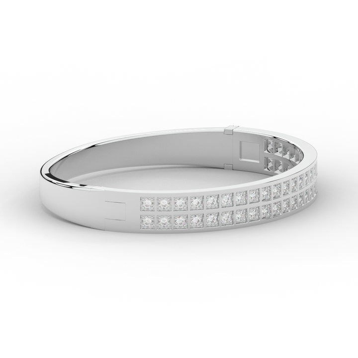 2.00CT.TW ROUND LAB TWO ROW DIAMOND BANGLE - Nazarelle