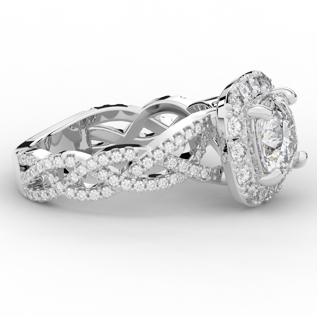 2.70CT.TW CUSHION LAB DIAMOND HALO TRIPLE TWIST ENGAGEMENT RING - Nazarelle