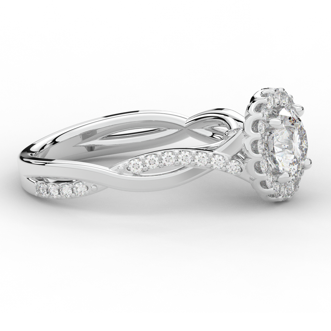 1.35CT.TW ROUND LAB DIAMOND HALO TWIST BAND ENGAGEMENT RING - Nazarelle
