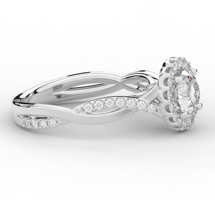 1.35CT.TW ROUND LAB DIAMOND HALO TWIST BAND ENGAGEMENT RING - Nazarelle