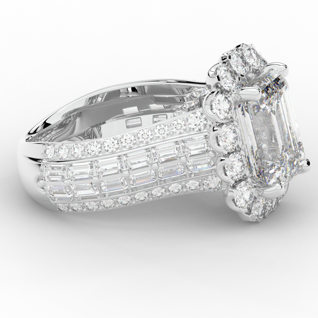 8.00CT.TW EMERALD CUT LAB DIAMOND HALO ENGAGEMENT RING - Nazarelle