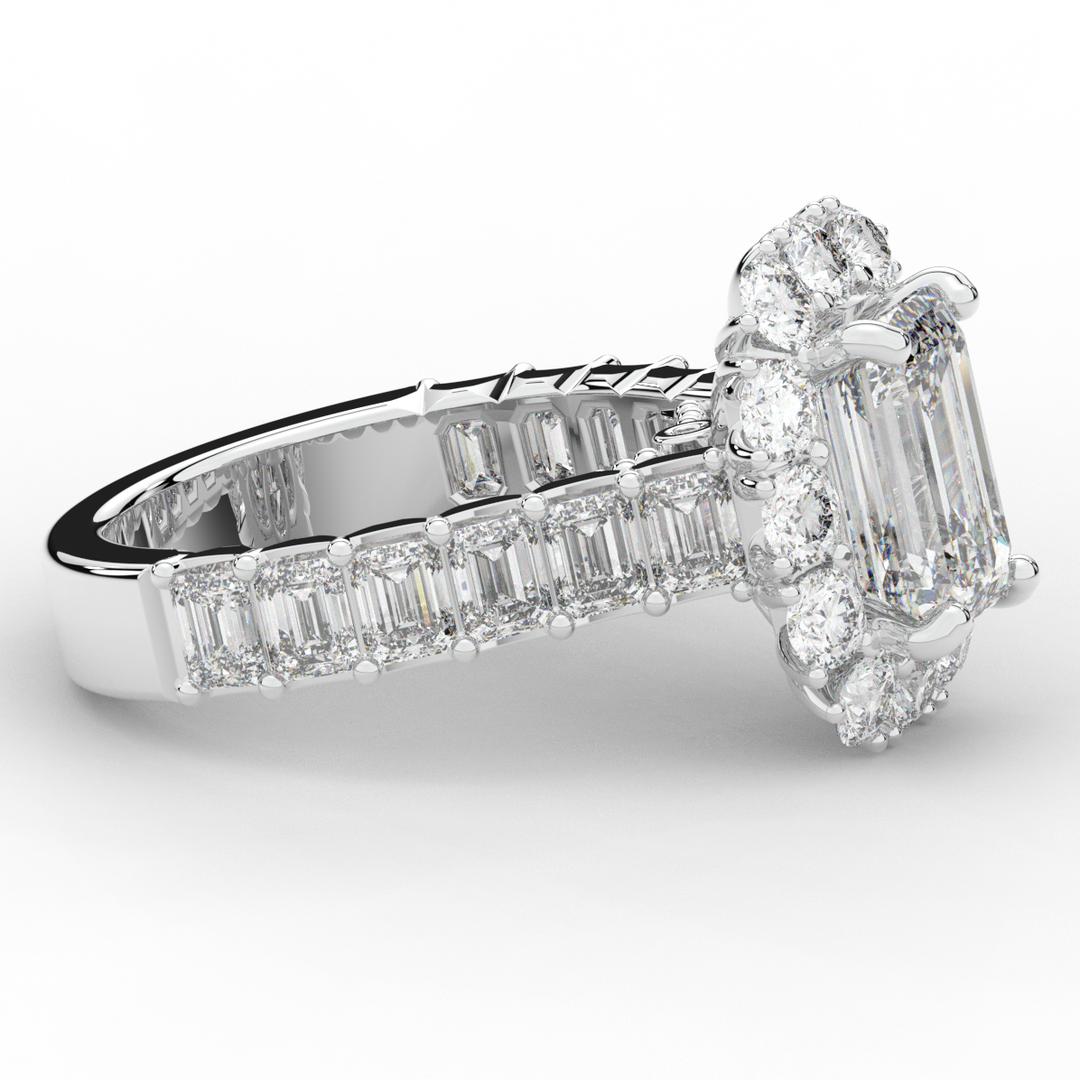 6.00CT.TW EMERALD CUT LAB DIAMOND HALO ENGAGEMENT RING - Nazarelle