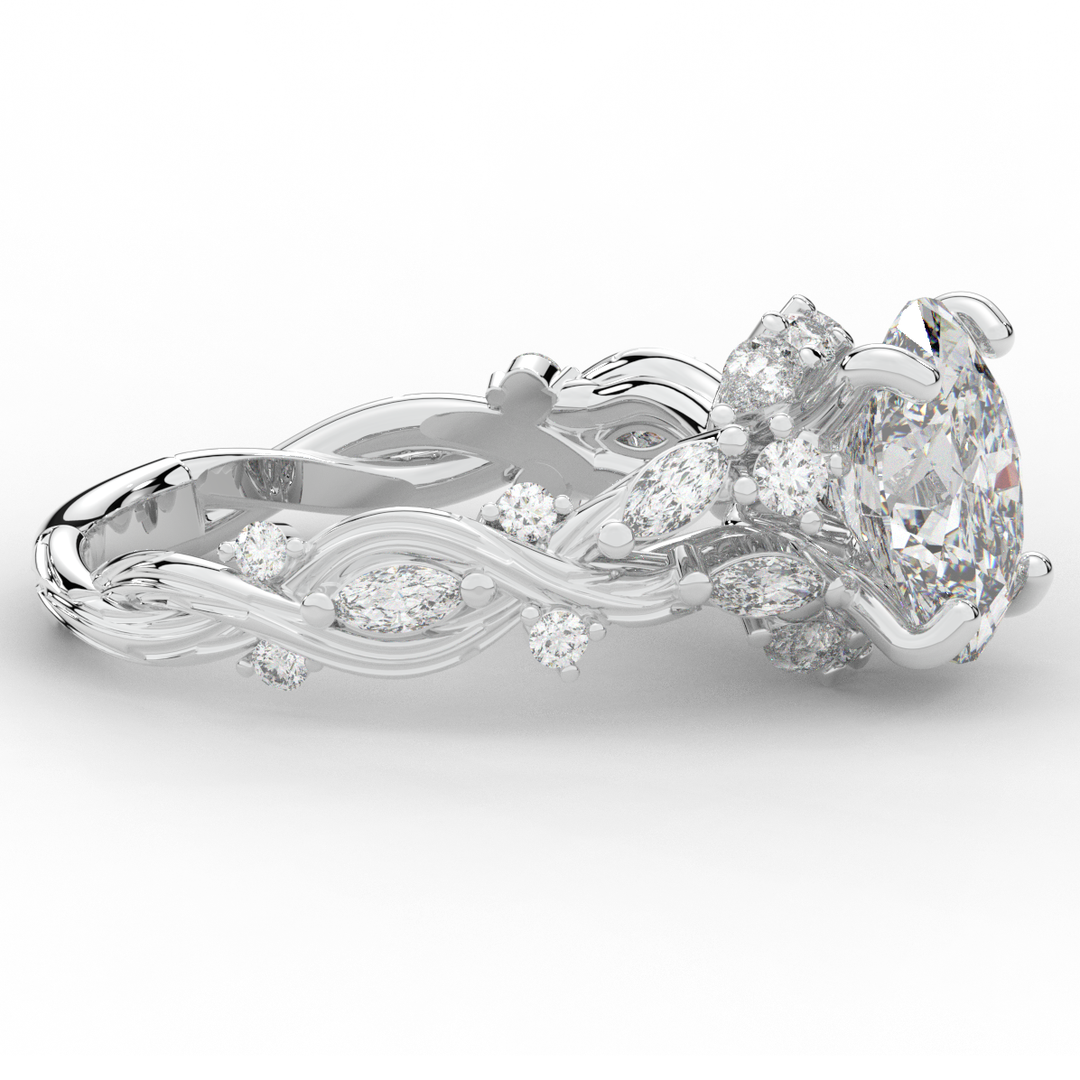 2.60CT.TW OVAL LAB DIAMOND STYLIZED VINE AND TREE BARK FINISH ENGAGEMENT RING - Nazarelle