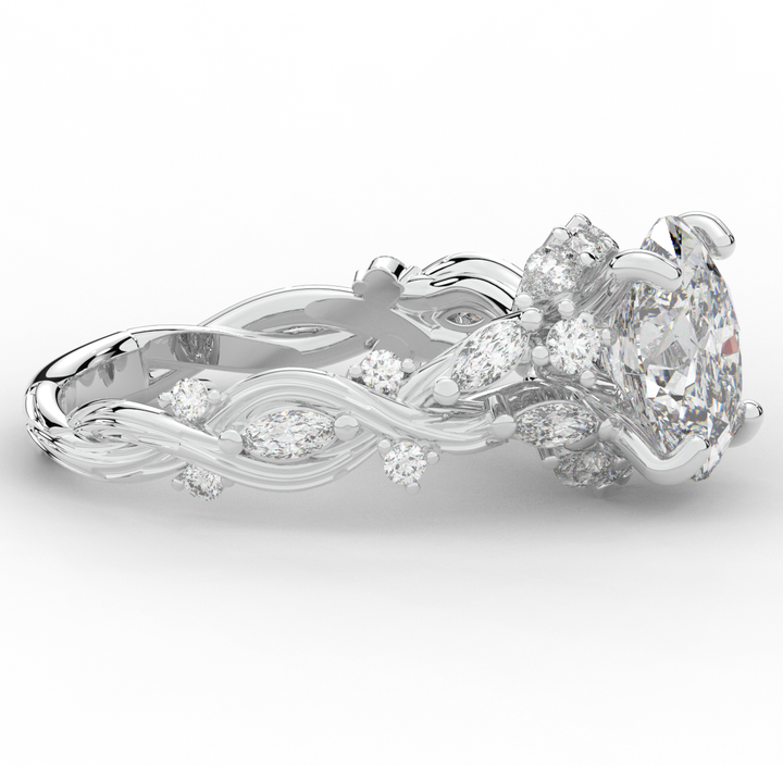 2.60CT.TW OVAL LAB DIAMOND STYLIZED VINE AND TREE BARK FINISH ENGAGEMENT RING - Nazarelle