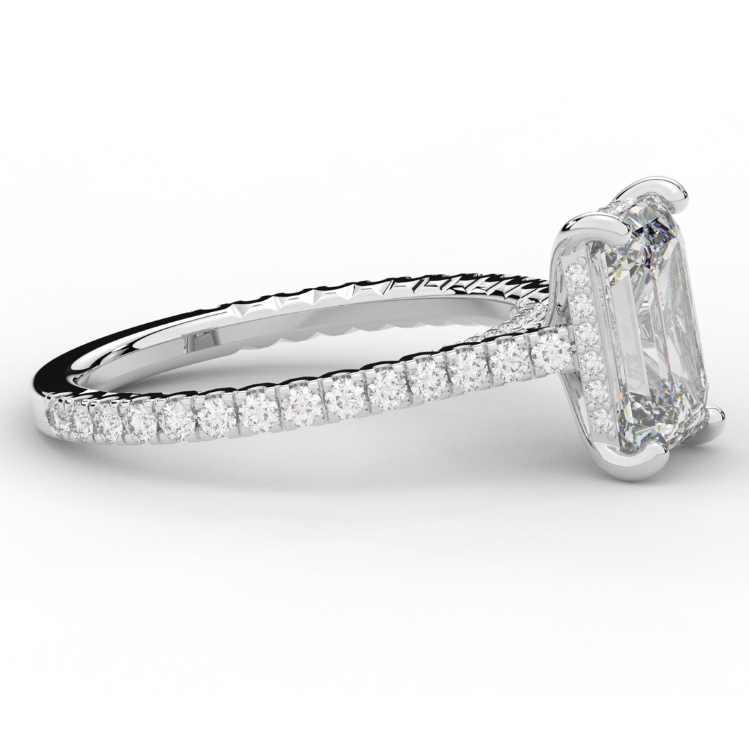 3.50CT.TW EMERALD CUT LAB DIAMOND UNDERHALO SOLITAIRE ENGAGEMENT RING - Nazarelle