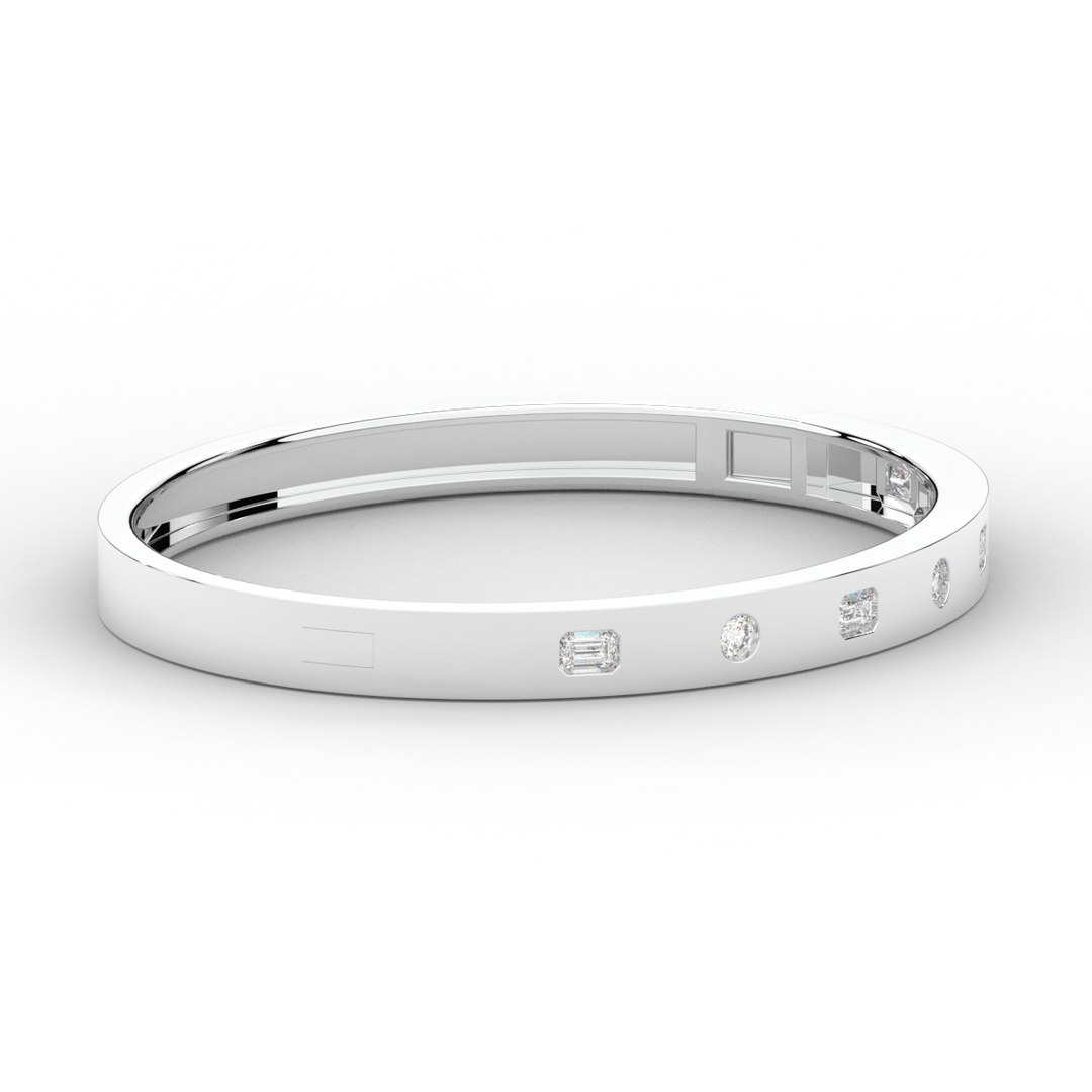 1.00CT.TW ROUND AND EMERALD CUT LAB DIAMOND BEZEL SET BANGLE - Nazarelle