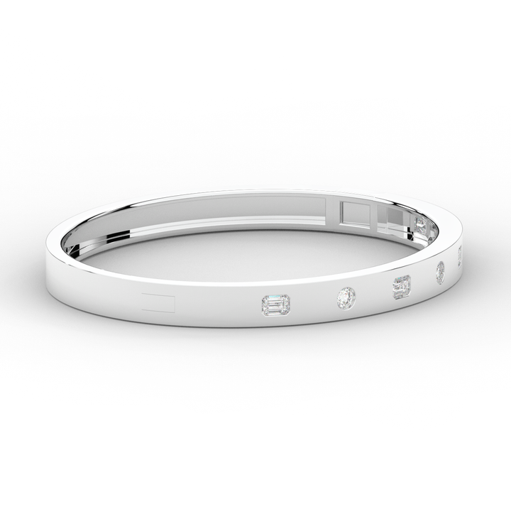 1.00CT.TW ROUND AND EMERALD CUT LAB DIAMOND BEZEL SET BANGLE - Nazarelle