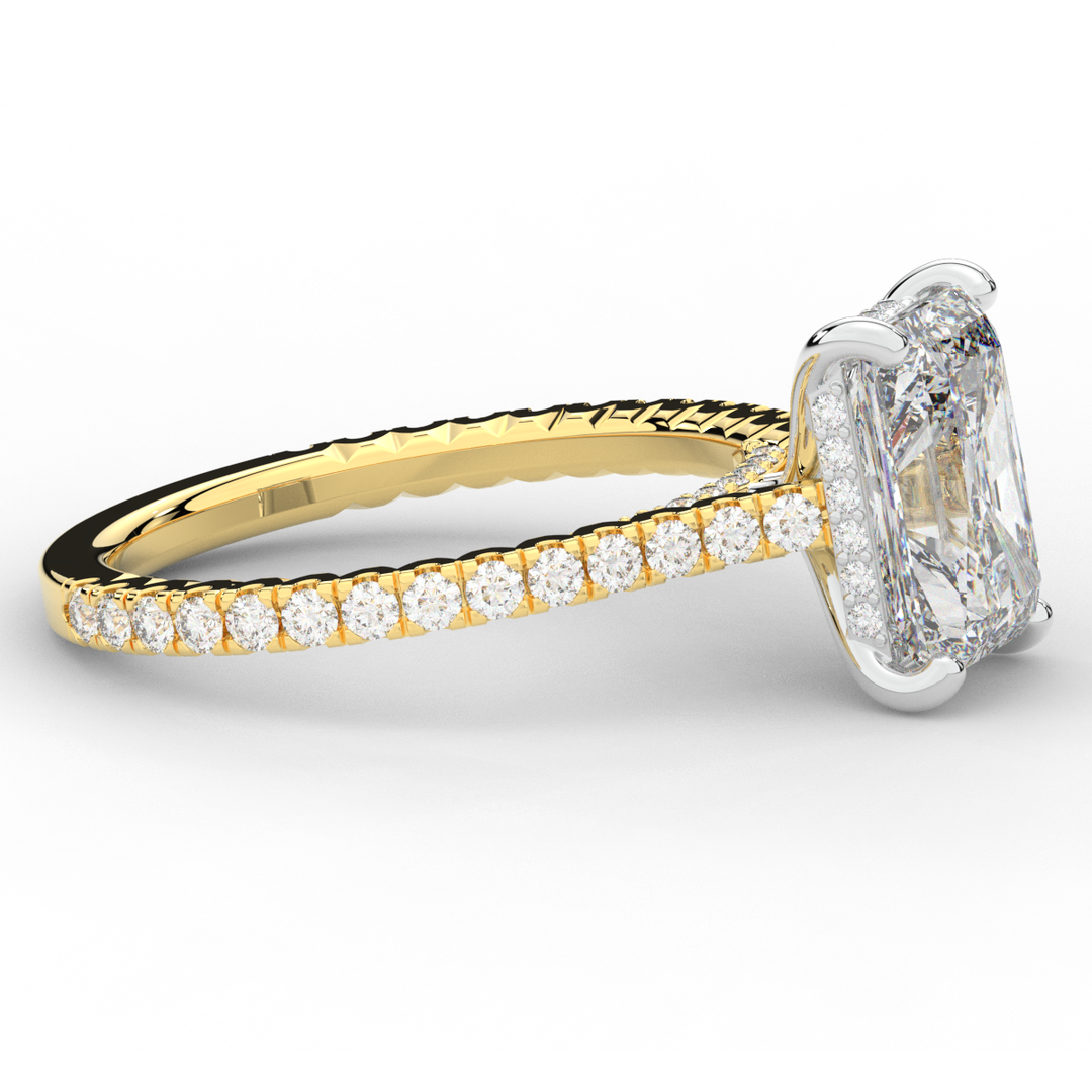 3.50CT.TW RADIANT LAB DIAMOND UNDERHALO SOLITAIRE TWO TONE ENGAGEMENT RING - Nazarelle