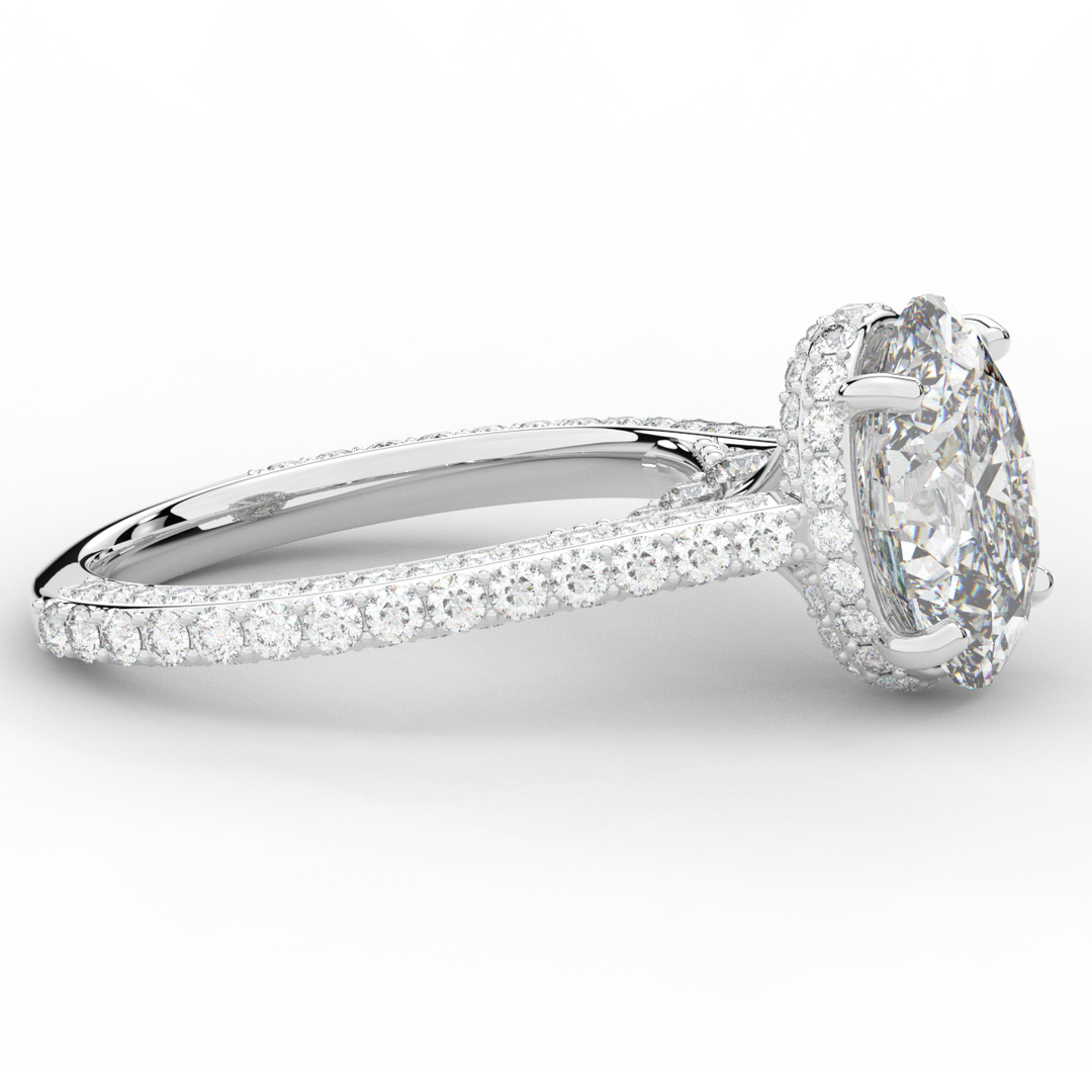 4.00CT.TW OVAL LAB DIAMOND UNDERHALO SOLITAIRE ENGAGEMENT RING - Nazarelle