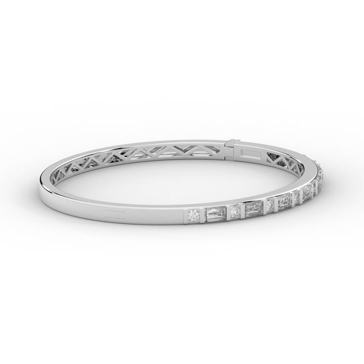 2.75CT.TW ROUND AND EMERALD CUT LAB DIAMOND SHARED PRONG BANGLE - Nazarelle