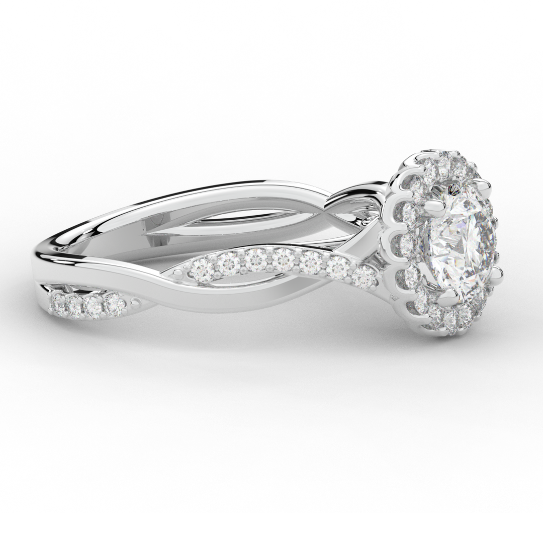 1.35CT.TW ROUND LAB DIAMOND HALO TWIST BAND ENGAGEMENT RING - Nazarelle
