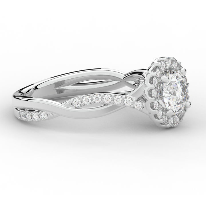 1.35CT.TW ROUND LAB DIAMOND HALO TWIST BAND ENGAGEMENT RING - Nazarelle