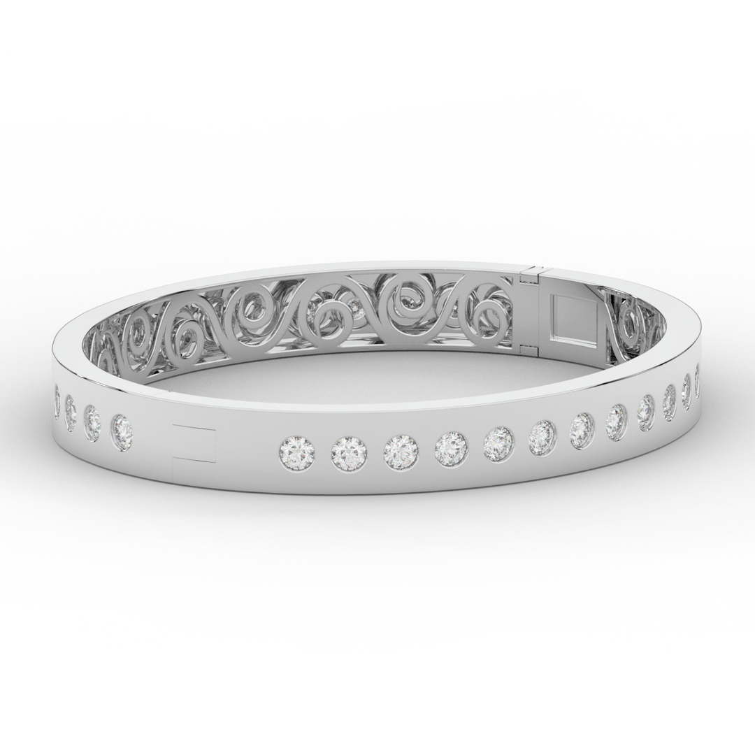 4.50CT.TW ROUND LAB DIAMOND ETERNITY BEZEL SET BANGLE - Nazarelle