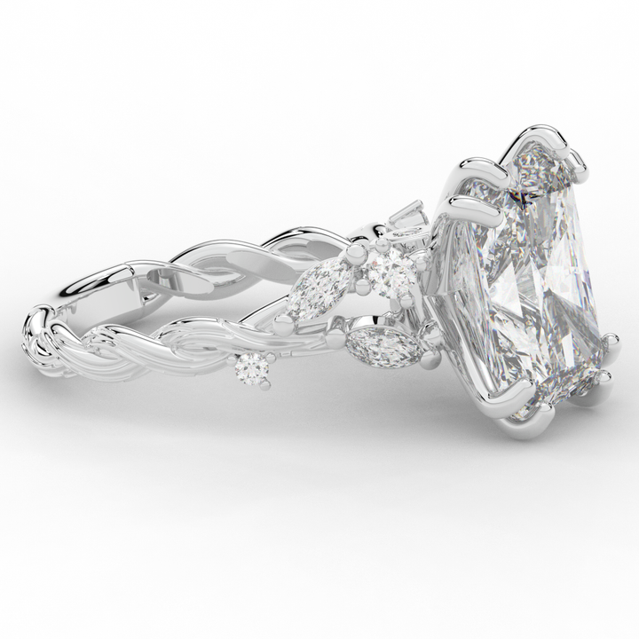 5.30CT.TW RADIANT LAB DIAMOND STYLIZED VINE AND TREE BARK FINISH ENGAGEMENT RING - Nazarelle
