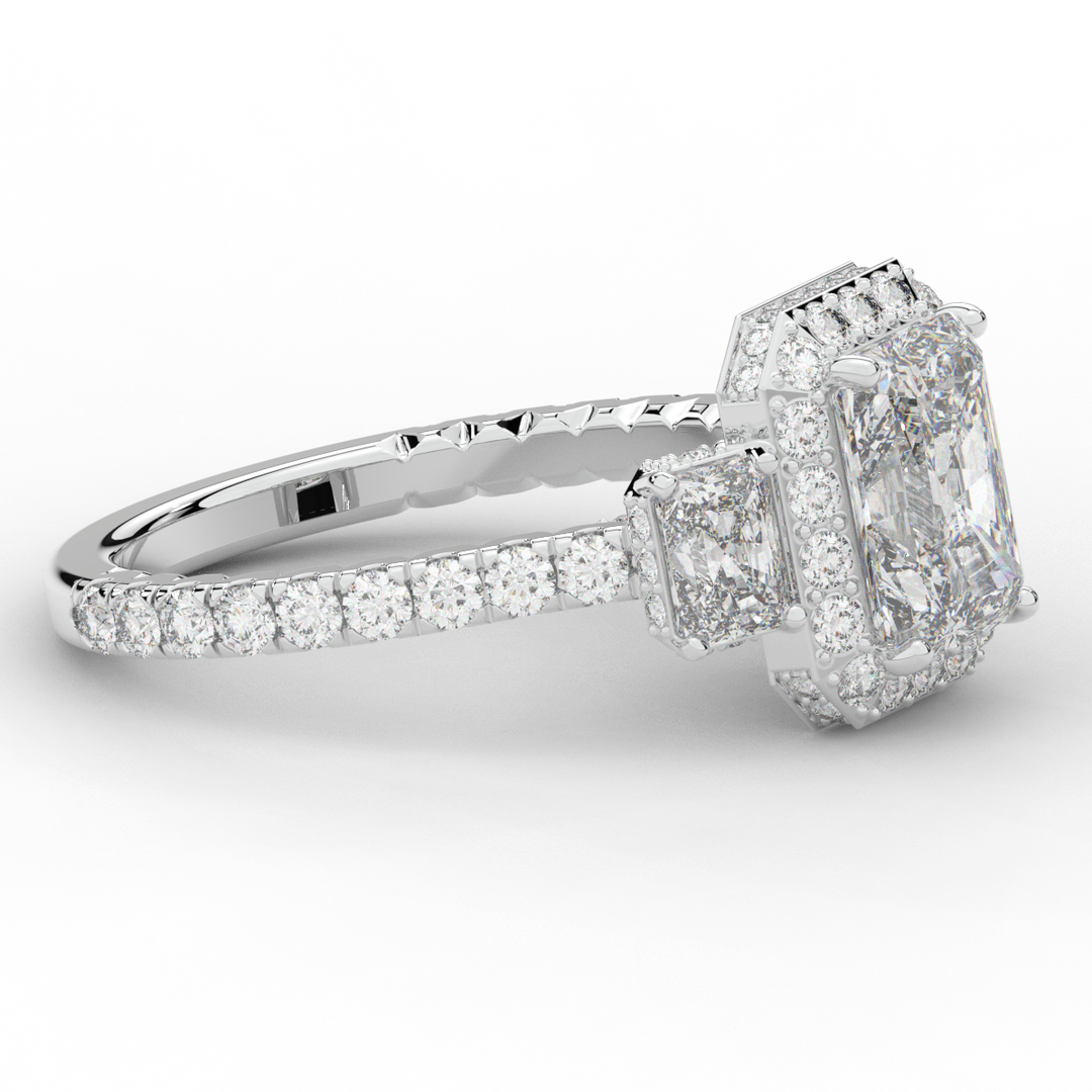 3.20CT.TW RADIANT LAB DIAMOND 3 STONE ENGAGEMENT RING - Nazarelle