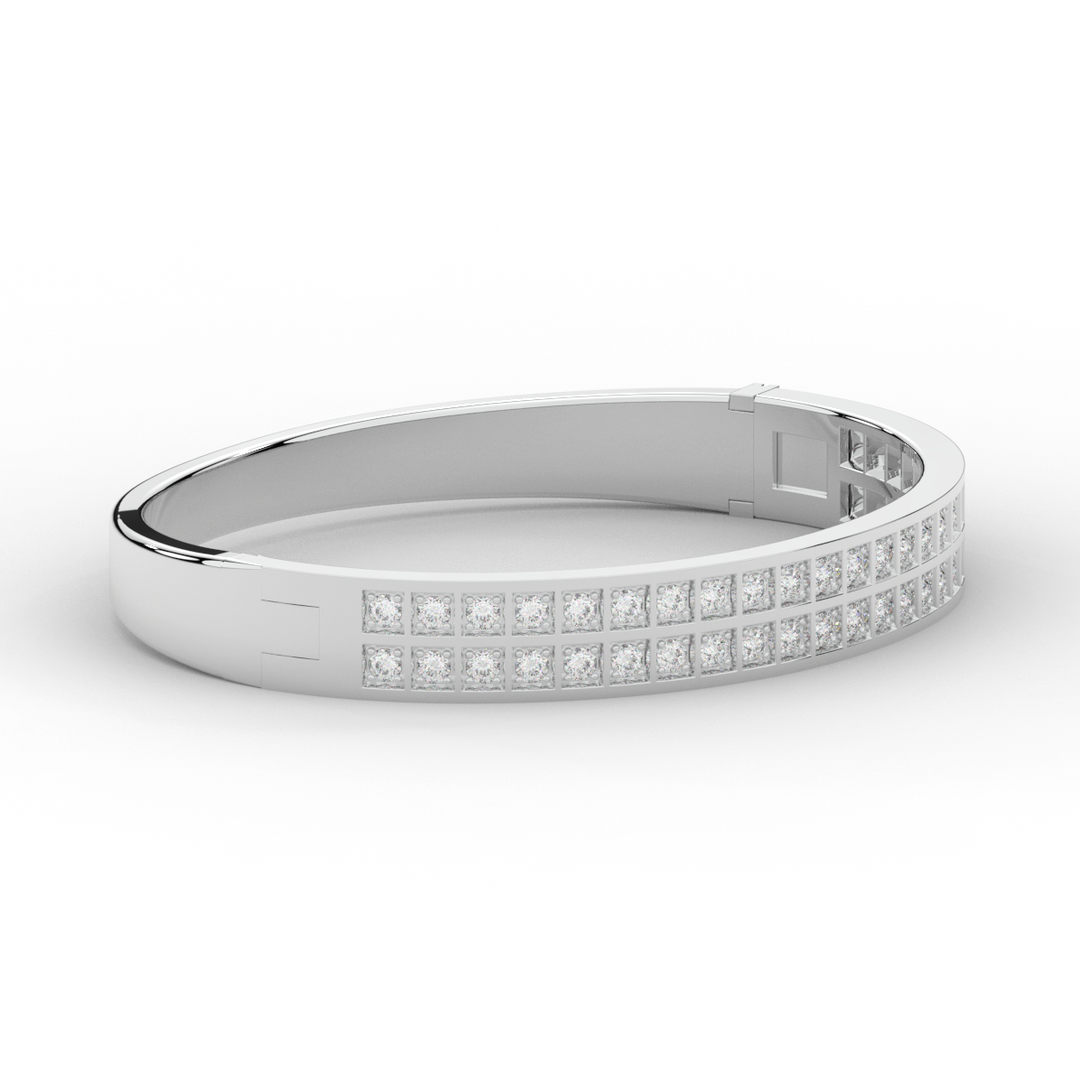 2.00CT.TW ROUND LAB TWO ROW DIAMOND BANGLE - Nazarelle