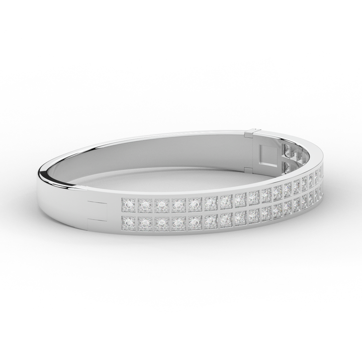 2.00CT.TW ROUND LAB TWO ROW DIAMOND BANGLE - Nazarelle