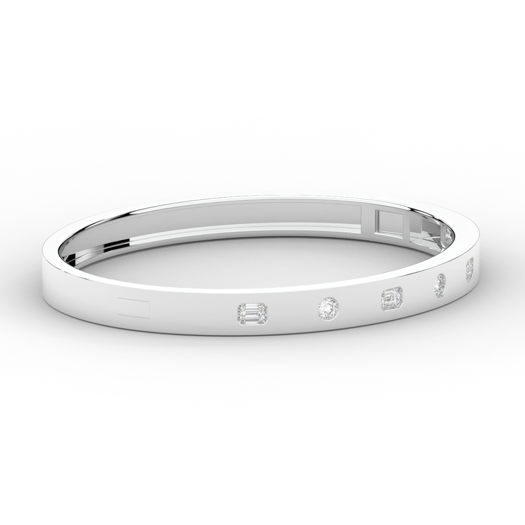 1.00CT.TW ROUND AND EMERALD CUT LAB DIAMOND BEZEL SET BANGLE - Nazarelle