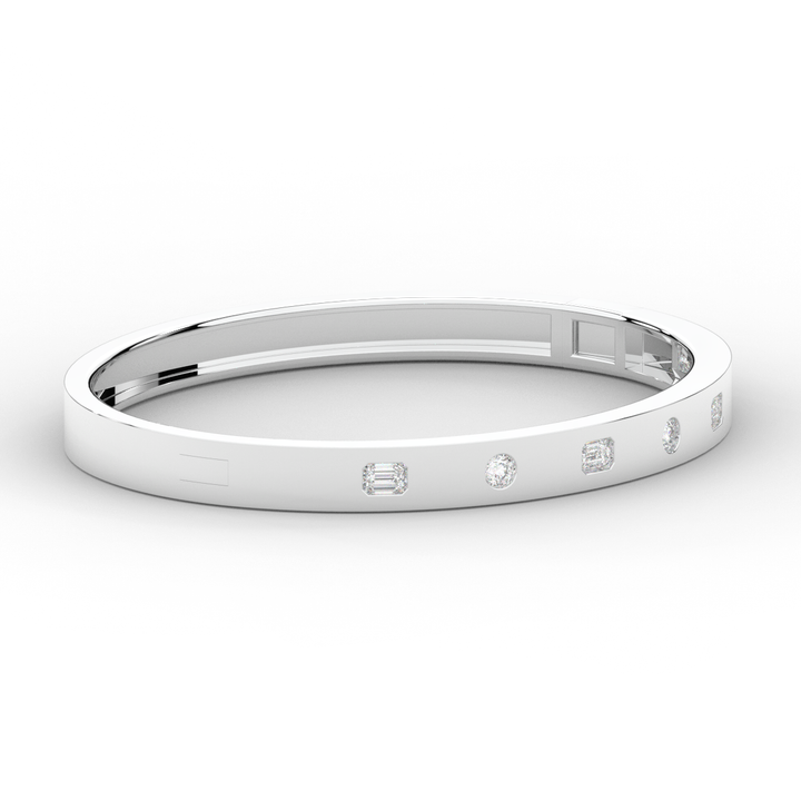 1.00CT.TW ROUND AND EMERALD CUT LAB DIAMOND BEZEL SET BANGLE - Nazarelle