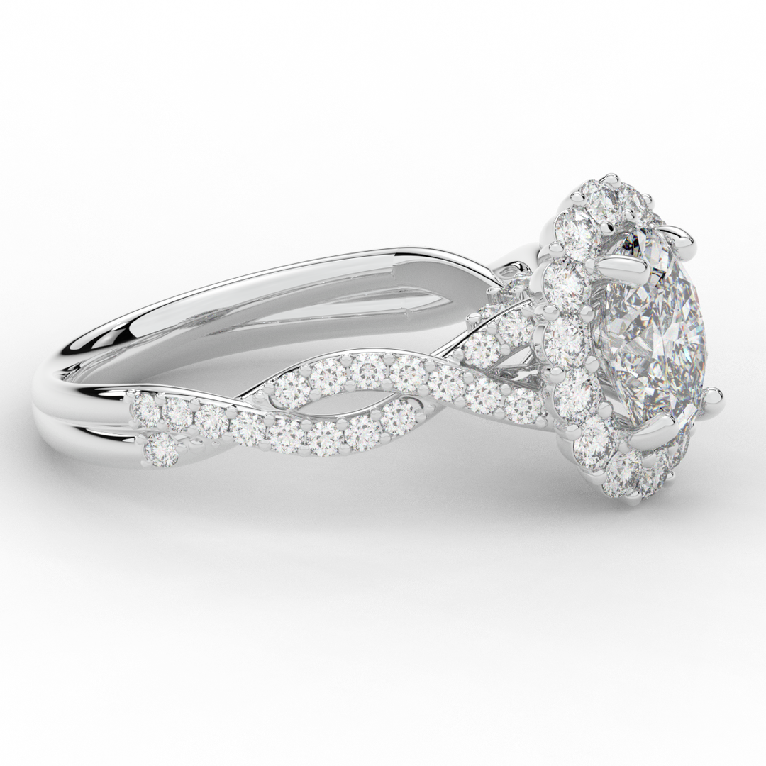 1.75CT.TW OVAL LAB DIAMOND HALO TWIST BAND ENGAGEMENT RING - Nazarelle