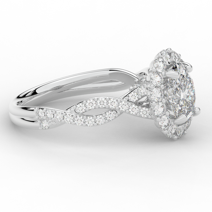 1.75CT.TW OVAL LAB DIAMOND HALO TWIST BAND ENGAGEMENT RING - Nazarelle