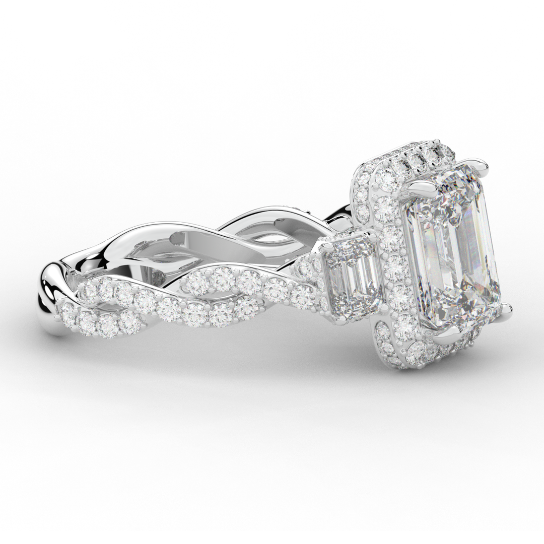 4.70CT.TW EMERALD CUT LAB DIAMOND 3 STONE ENGAGEMENT RING - Nazarelle