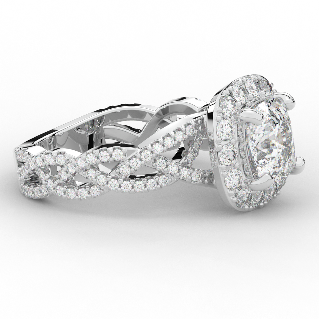 2.70CT.TW CUSHION LAB DIAMOND HALO TRIPLE TWIST ENGAGEMENT RING - Nazarelle