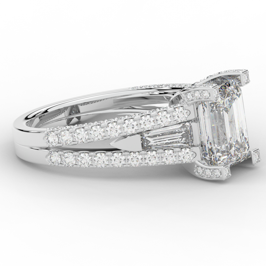 4.60CT.TW EMERALD CUT LAB DIAMOND SPLIT SHANK ENGAGEMENT RING - Nazarelle