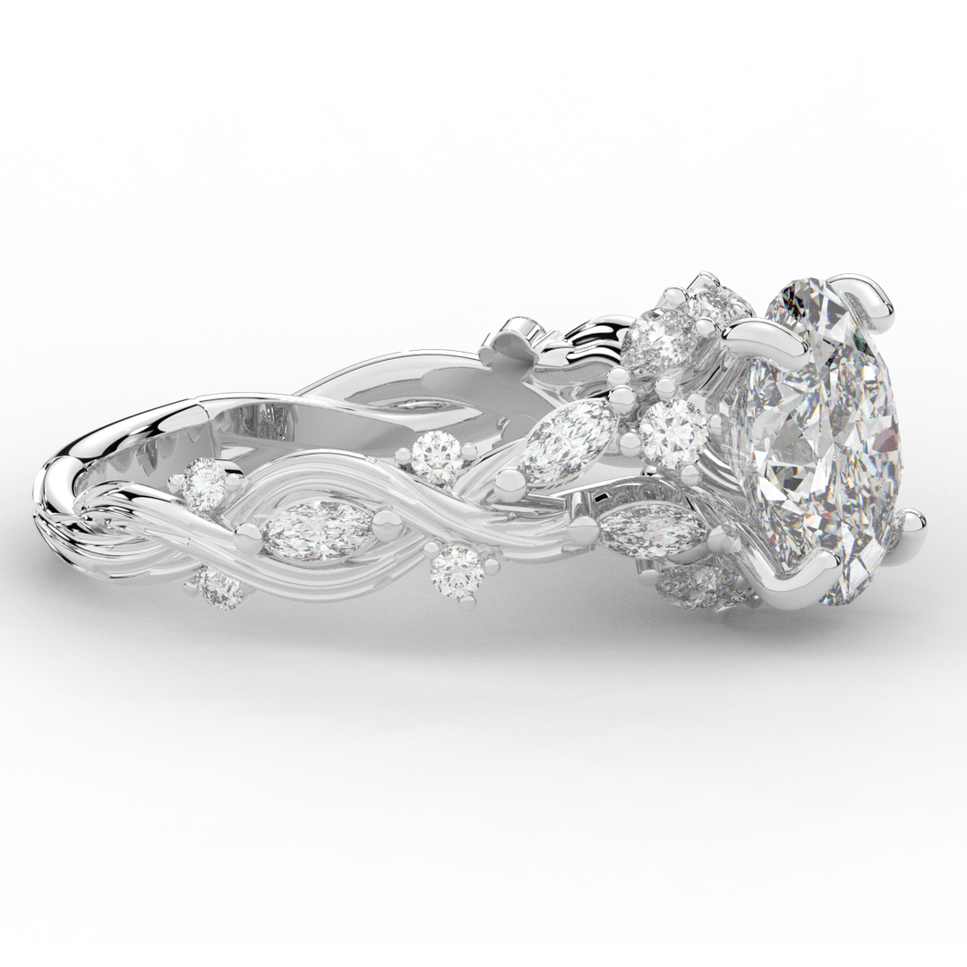 2.60CT.TW OVAL LAB DIAMOND STYLIZED VINE AND TREE BARK FINISH ENGAGEMENT RING - Nazarelle
