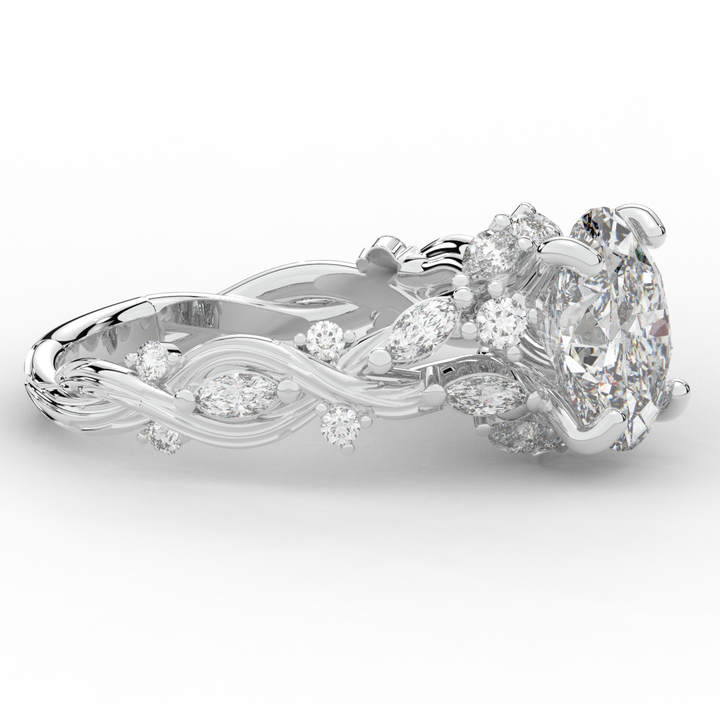 2.60CT.TW OVAL LAB DIAMOND STYLIZED VINE AND TREE BARK FINISH ENGAGEMENT RING - Nazarelle