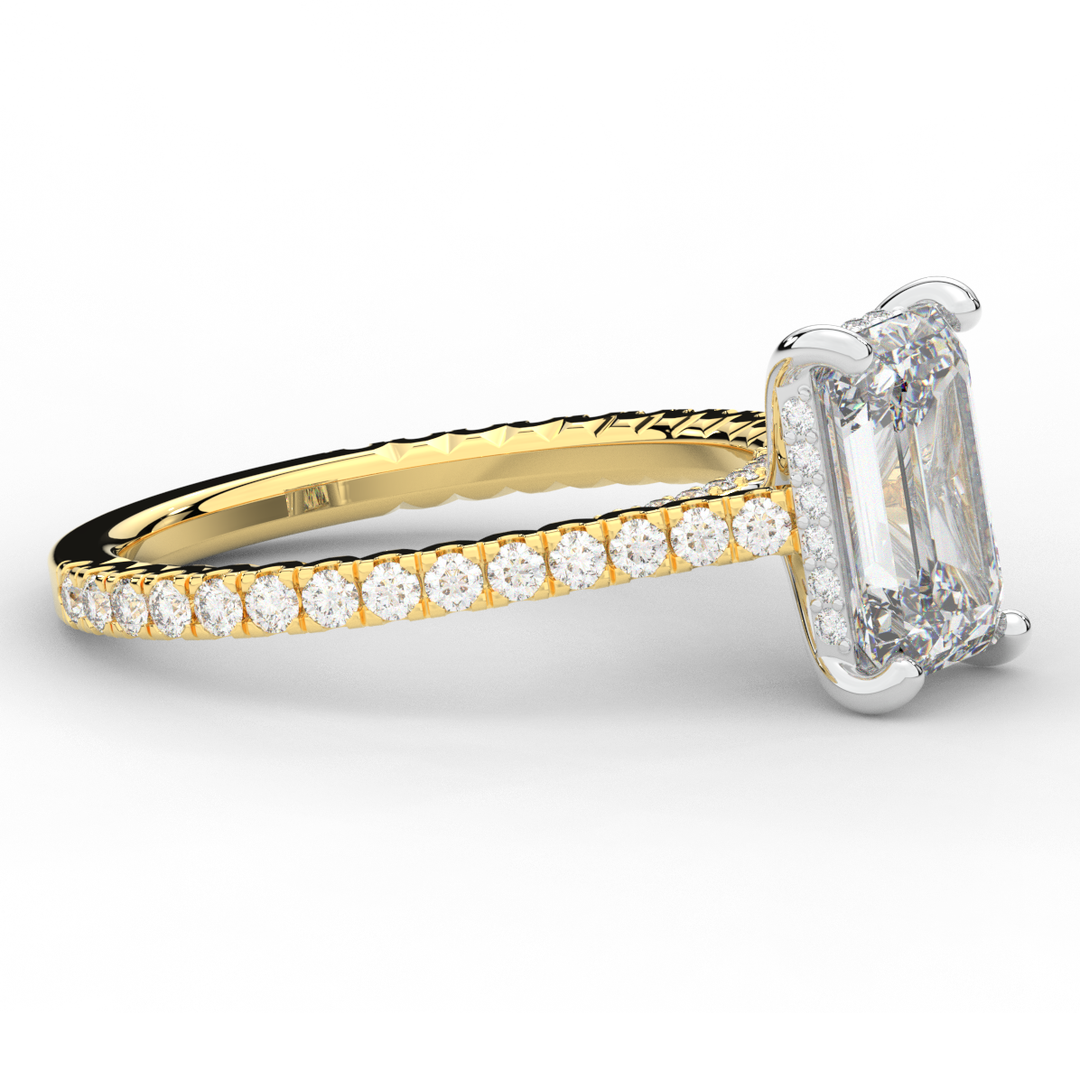 3.50CT.TW EMERALD CUT LAB DIAMOND UNDERHALO SOLITAIRE TWO TONE ENGAGEMENT RING - Nazarelle