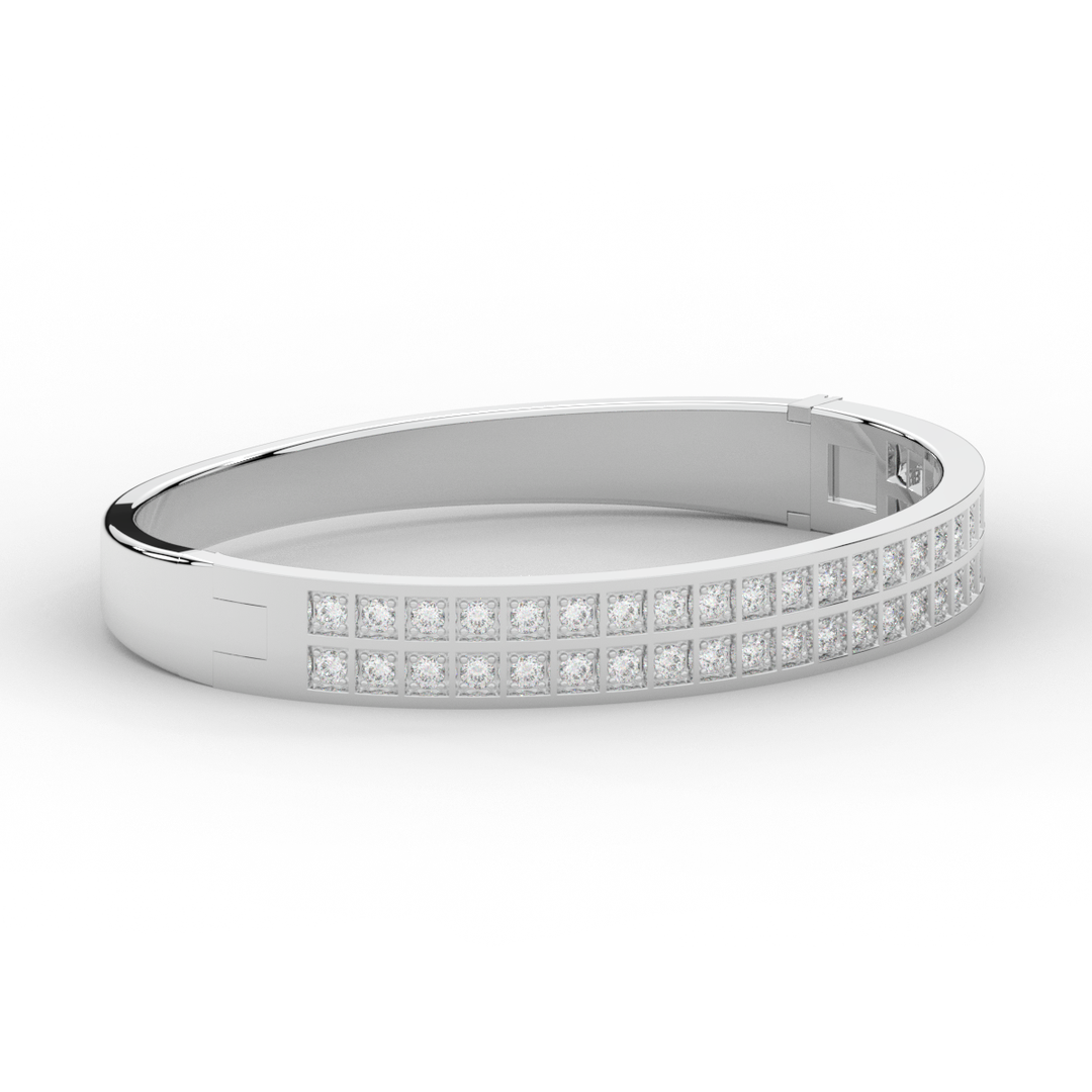 2.00CT.TW ROUND LAB TWO ROW DIAMOND BANGLE - Nazarelle