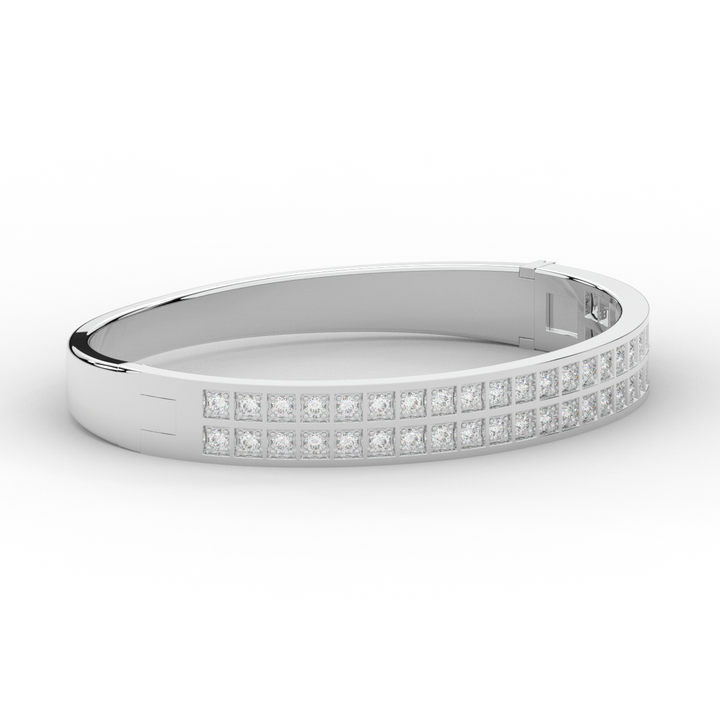 2.00CT.TW ROUND LAB TWO ROW DIAMOND BANGLE - Nazarelle