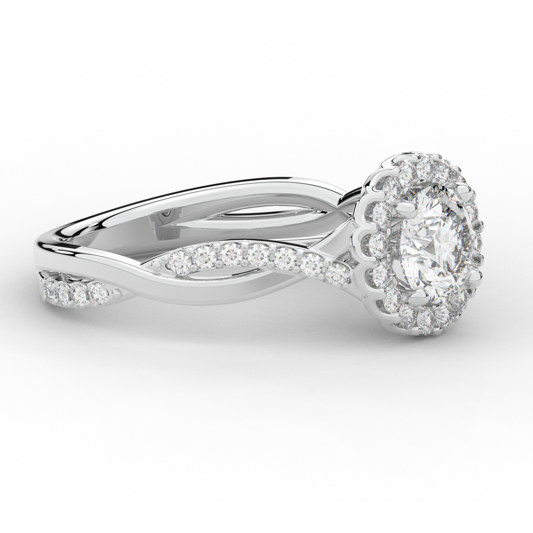 1.35CT.TW ROUND LAB DIAMOND HALO TWIST BAND ENGAGEMENT RING - Nazarelle