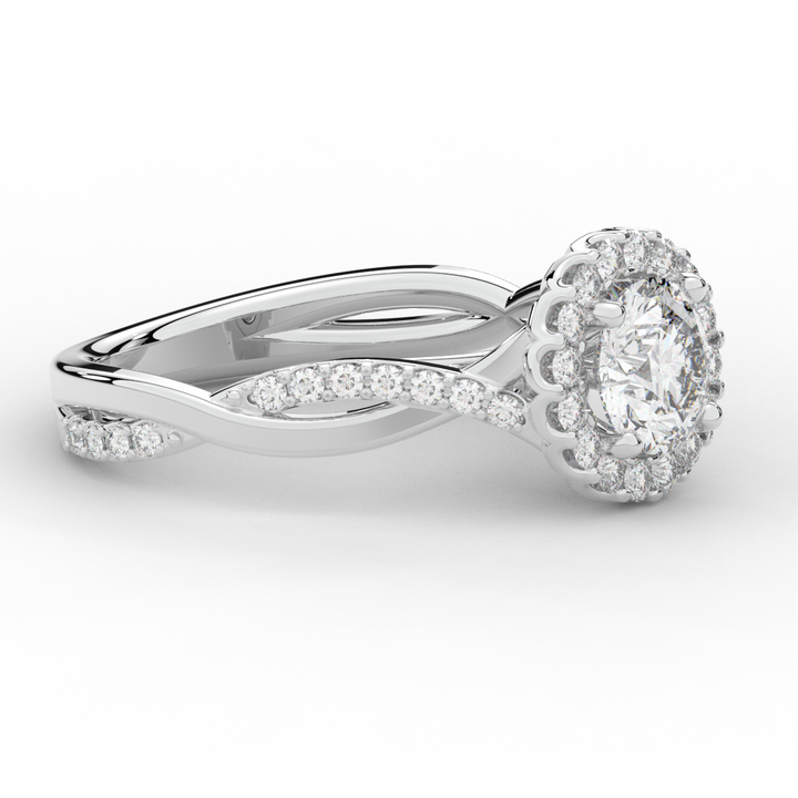 1.35CT.TW ROUND LAB DIAMOND HALO TWIST BAND ENGAGEMENT RING - Nazarelle