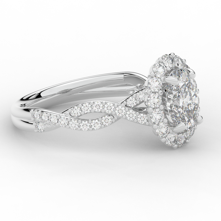 1.75CT.TW OVAL LAB DIAMOND HALO TWIST BAND ENGAGEMENT RING - Nazarelle