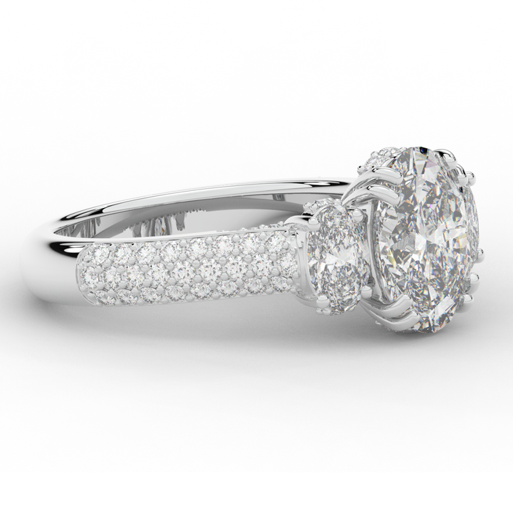 3.70CT.TW OVAL LAB DIAMOND 3 STONE ENGAGEMENT RING - Nazarelle